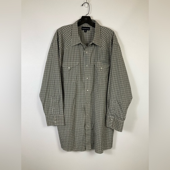 PANHANDLE SLIM Men's Green Western Pearl Snap Rodeo Plaid Shirt, sz 18 x 35 - Picture 3 of 8